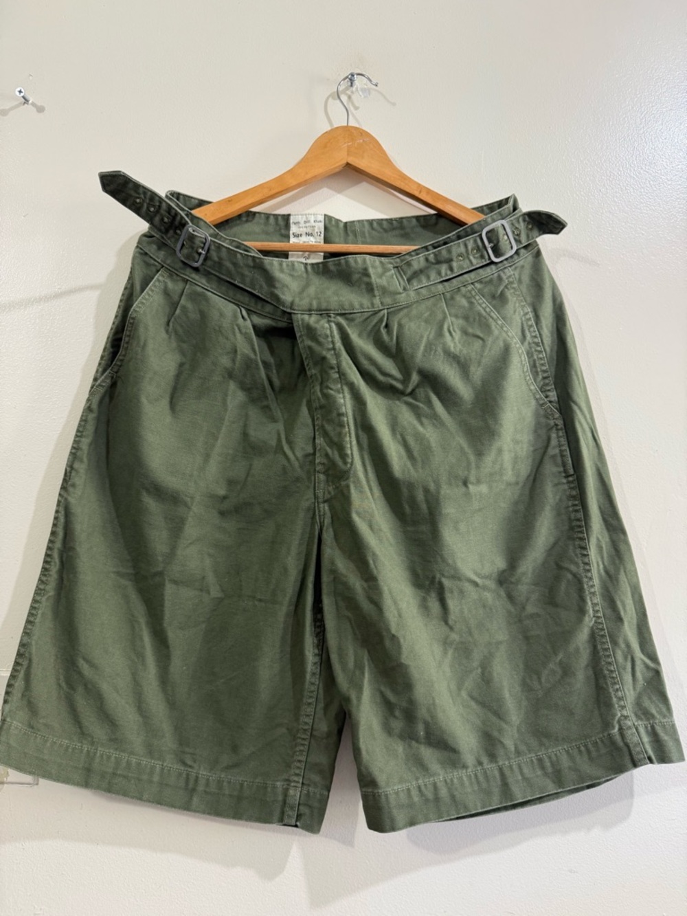 Pants. Drill, Khaki Olive Green Flat Front Women's Shorts with Adjustable